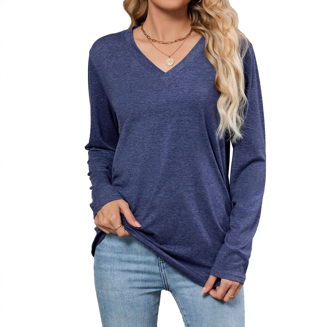 Chemisier Femme en Viscose à Manches Longues avec Décolleté en V à la Mode et Coupe Ample Chic und Stil