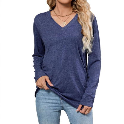 Chemisier Femme en Viscose à Manches Longues avec Décolleté en V à la Mode et Coupe Ample Chic und Stil