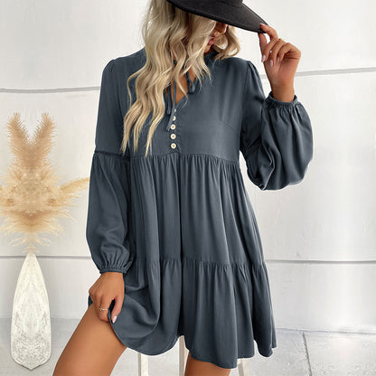 Robe midi décontractée pour femmes avec patte de boutonnage et manches volumineuses Chic und Stil