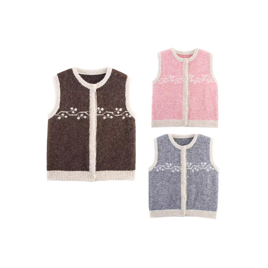 Dame gilet en tricot avec motif floral et détails de boutons Chic und Stil