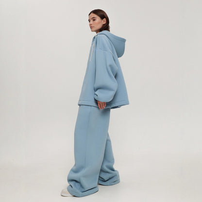 Ladies oversized casual loungewear with soft hood and wide pants Chic and Style