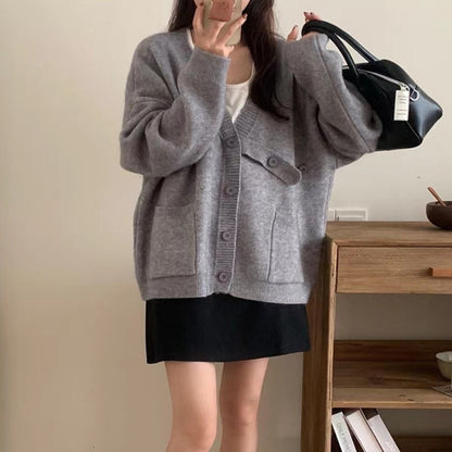 Cardigan oversized pour femmes avec grandes poches et détails de boutons Chic und Stil