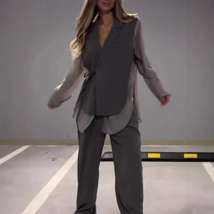 Dames Ensemble élégant et moderne composé d'une veste blazer cintrée et d'un pantalon large Chic und Stil