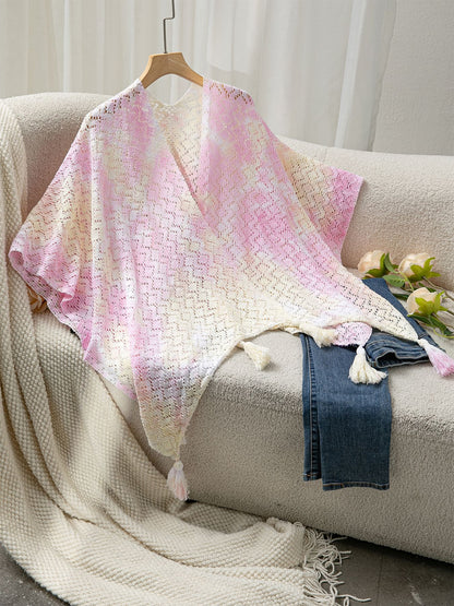 Airy knitted poncho for ladies with decorative fringes Chic and Style