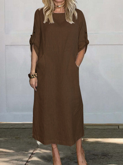 Robe midi aérienne pour femmes avec poches pratiques et manches retroussables Chic und Stil
