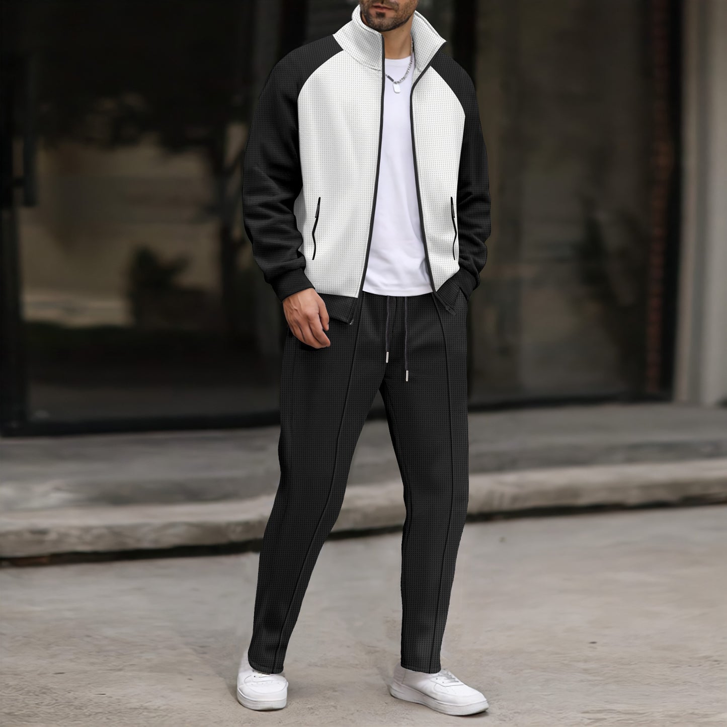 Men's sport jacket and pants set with textured design Chic and Style