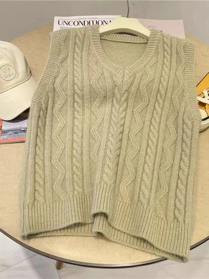Dames gros tricot gilet avec décolleté en V et motif torsadé Chic und Stil