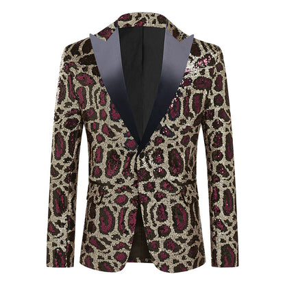 Elegant men's sequin blazer with modern leopard print Chic and Style