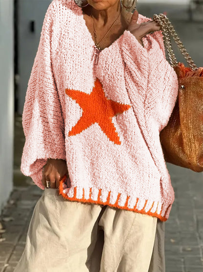 Pull en tricot femme avec col en V et motif étoilé frappant Chic und Stil