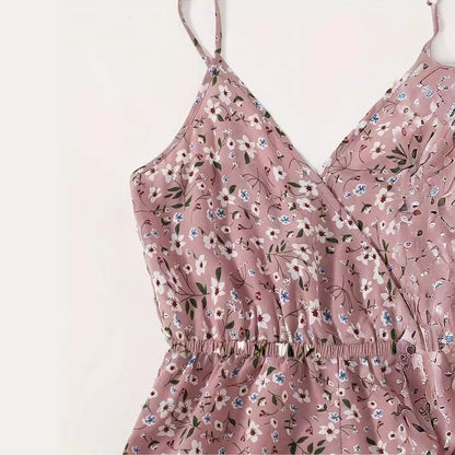 Femmes Élégante robe à fleurs avec des fines bretelles spaghetti et une taille élastique Chic und Stil