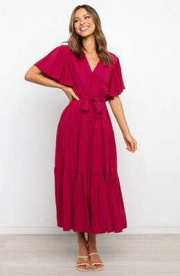 Robe maxi fluide pour femmes avec lien à nouer et manches papillon Chic und Stil