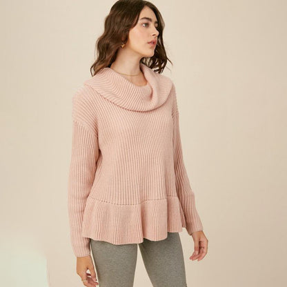 Dames Pull en tricot confortable avec col large et ourlet volumineux Chic und Stil