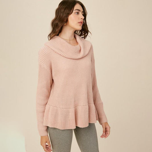 Dames Pull en tricot confortable avec col large et ourlet volumineux Chic und Stil