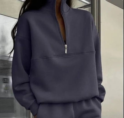 Women's high collar pullover with half zipper Chic und Stil