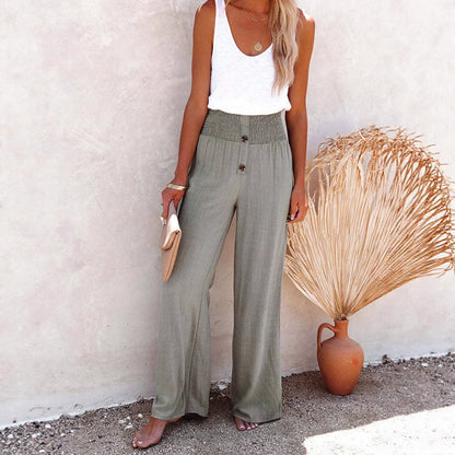 High-waisted wide-leg pants for women with decorative button detail and elastic waistband Chic und Stil