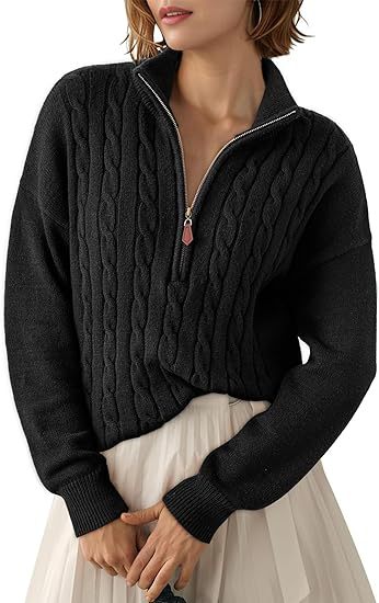 Pull en grosse maille pour femmes avec col montant et demi-zip Chic und Stil