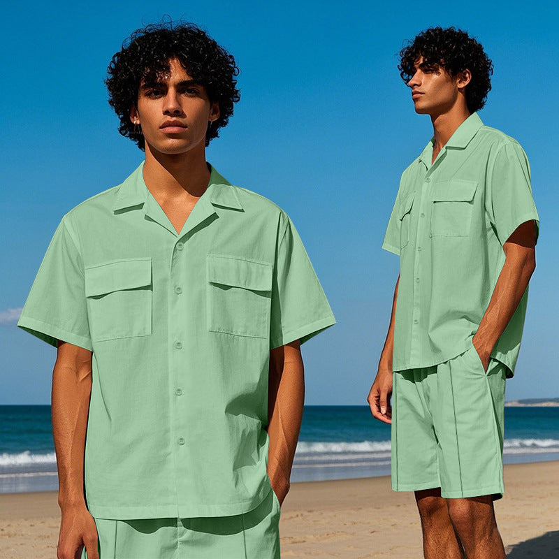 Homme décontracté ensemble chemise à manches courtes et shorts Chic und Stil
