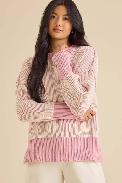 Pull en maille décontracté pour dames avec un motif à côtes moderne et des épaules dénudées Chic und Stil