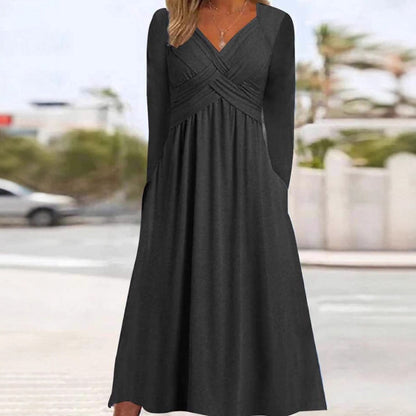 Dames Élégant Robe Maxi avec Effet Drapé et Poches Chic und Stil