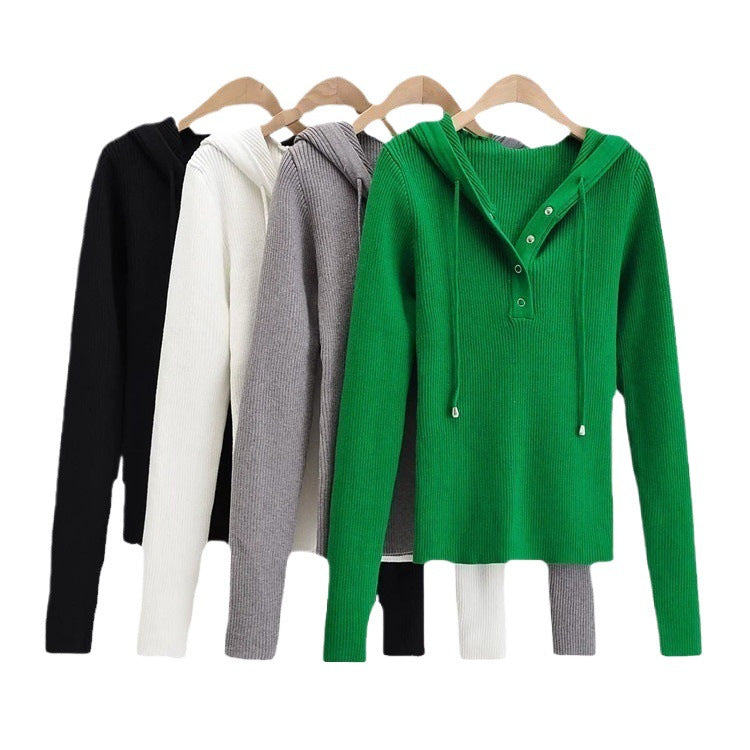 Pull en tricot décontracté pour femmes avec capuche et boutons Chic und Stil