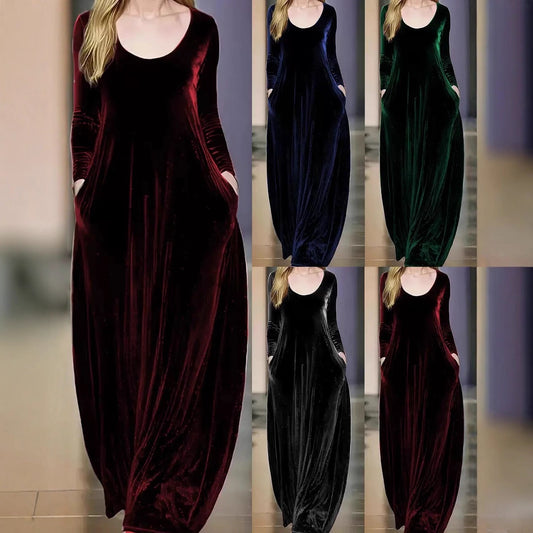 Robe maxi pour femmes en matériau velouté avec poches pratiques Chic und Stil