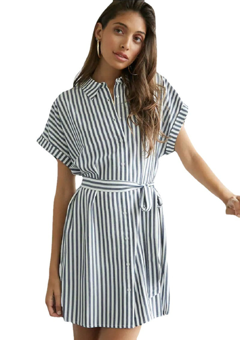 Women's Casual Striped Shirt Dress with Waist Belt Chic und Stil