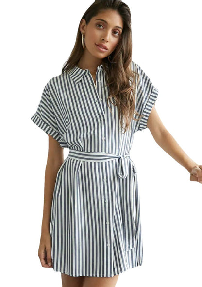 Women's Casual Striped Shirt Dress with Waist Belt Chic und Stil
