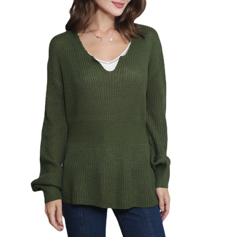 Pull en grosse maille pour femmes avec décolleté en V profond et coupe décontractée Chic und Stil