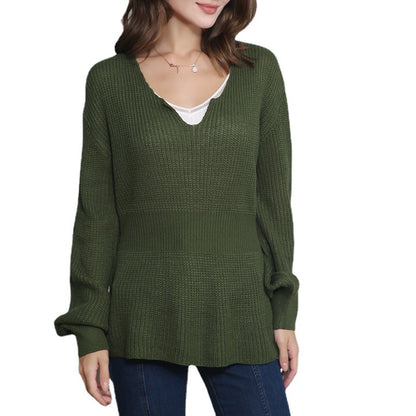 Pull en grosse maille pour femmes avec décolleté en V profond et coupe décontractée Chic und Stil
