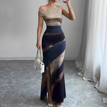 Dames Robe Maxi Élégante avec décolleté asymétrique et fente latérale Chic und Stil