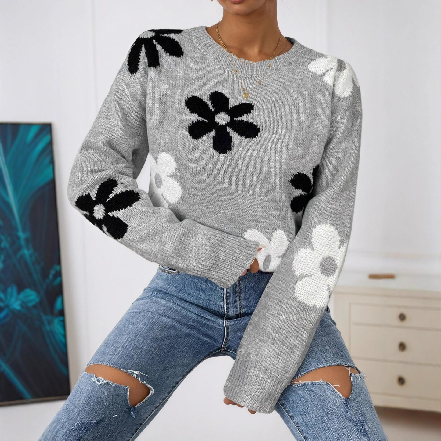 Pull femme avec design floral et encolure ronde Chic und Stil