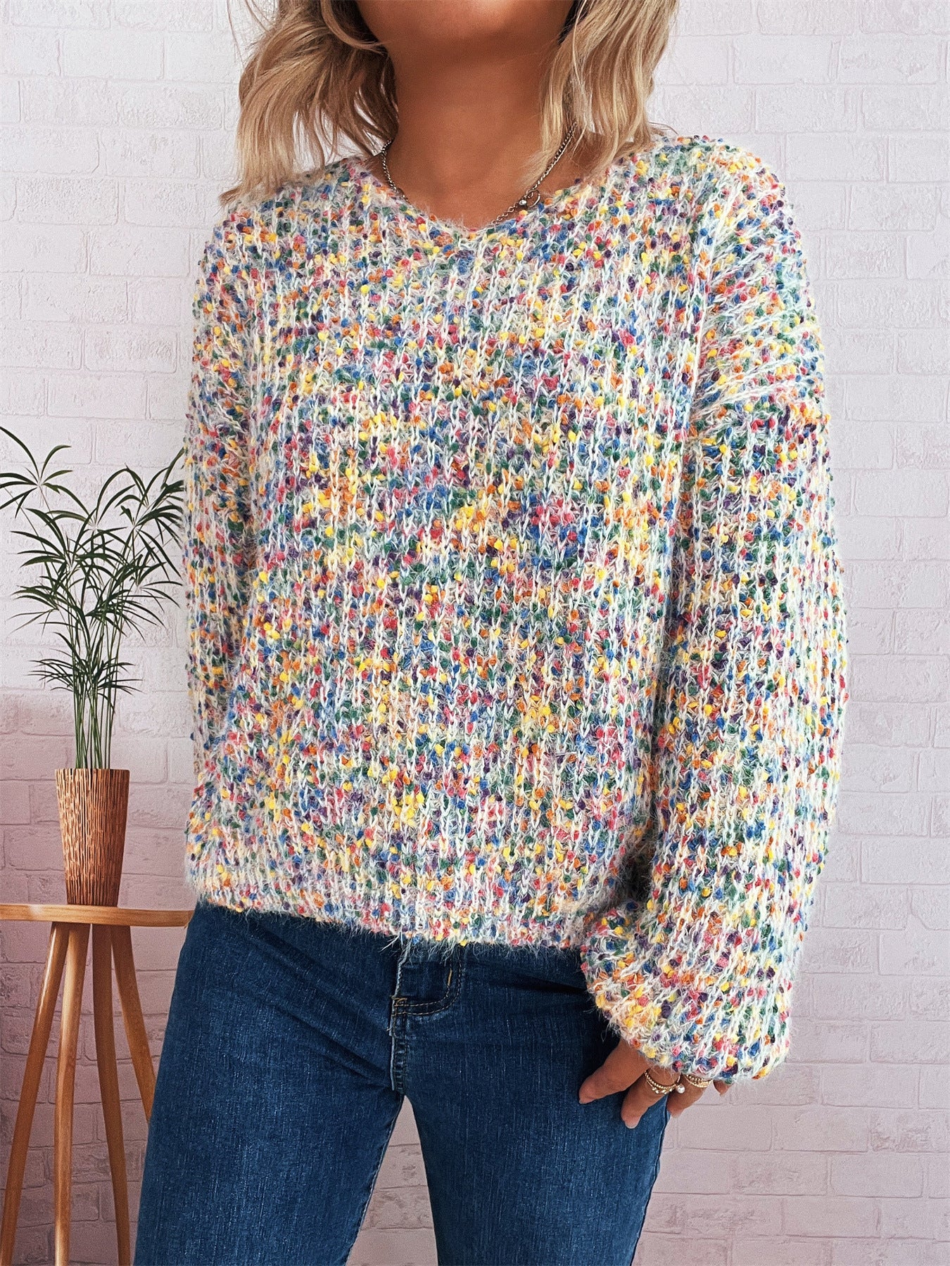Femme pull en tricot confortable avec motif texturé coloré et manches larges Chic und Stil