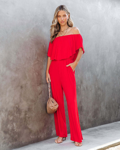Combinaison off-shoulder pour femmes avec jambes larges et taille élastique Chic und Stil
