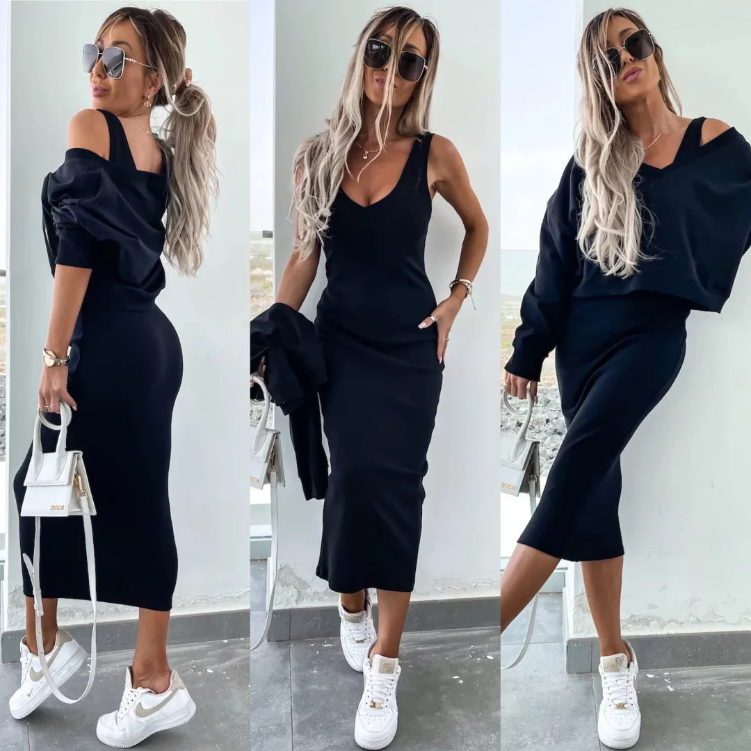 Robe en tricot tendance pour femmes avec un haut court décontracté et une silhouette cintrée Chic und Stil