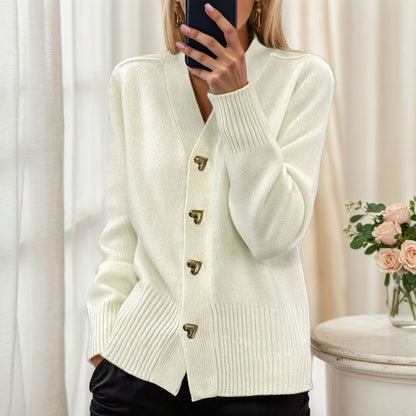 Knit jacket for women with heart-shaped buttons and a relaxed fit Chic and Style