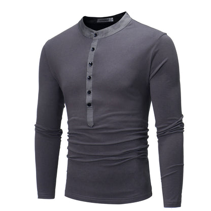 Chemise à manches longues pour homme avec col montant tendance et détail de bouton Chic und Stil
