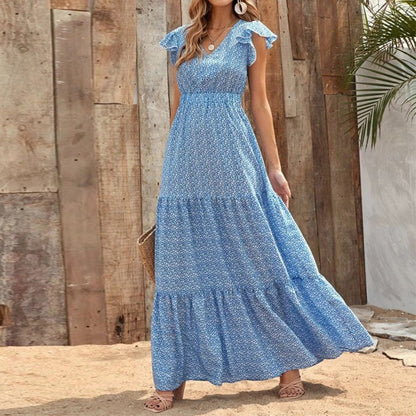 Robe maxi femme avec de délicates détails volantés et un décolleté en V plus profond Chic und Stil