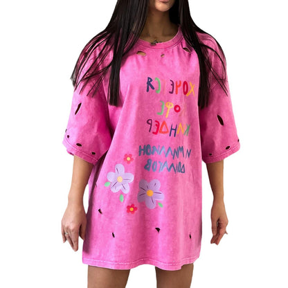 Robe T-shirt oversize pour femmes avec un design unique de déchirure graphique Chic und Stil