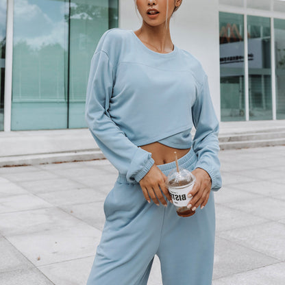 Dames casual crop-top avec pantalons lounge amples Chic und Stil