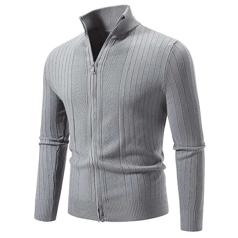 Men's knit jacket with modern zipper and fine ribbed structure Chic and Style