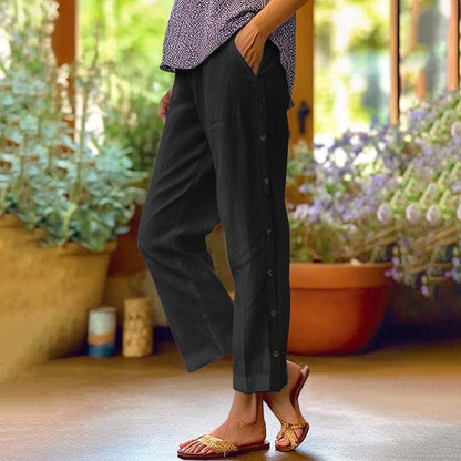 Casual linen pants for women with button details Chic and Style
