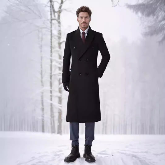 Double-breasted coat for men with elegant cut and practical pockets Chic and Style