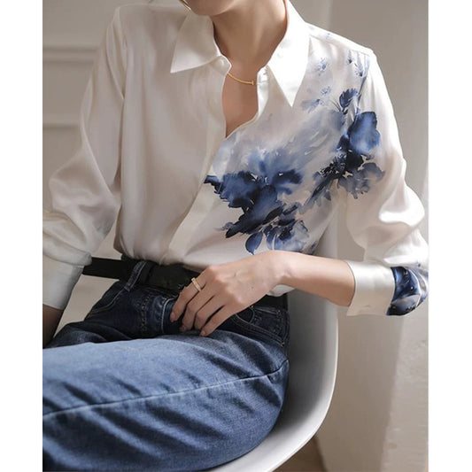 Blouse en soie imprimée floral pour femme Chic und Stil