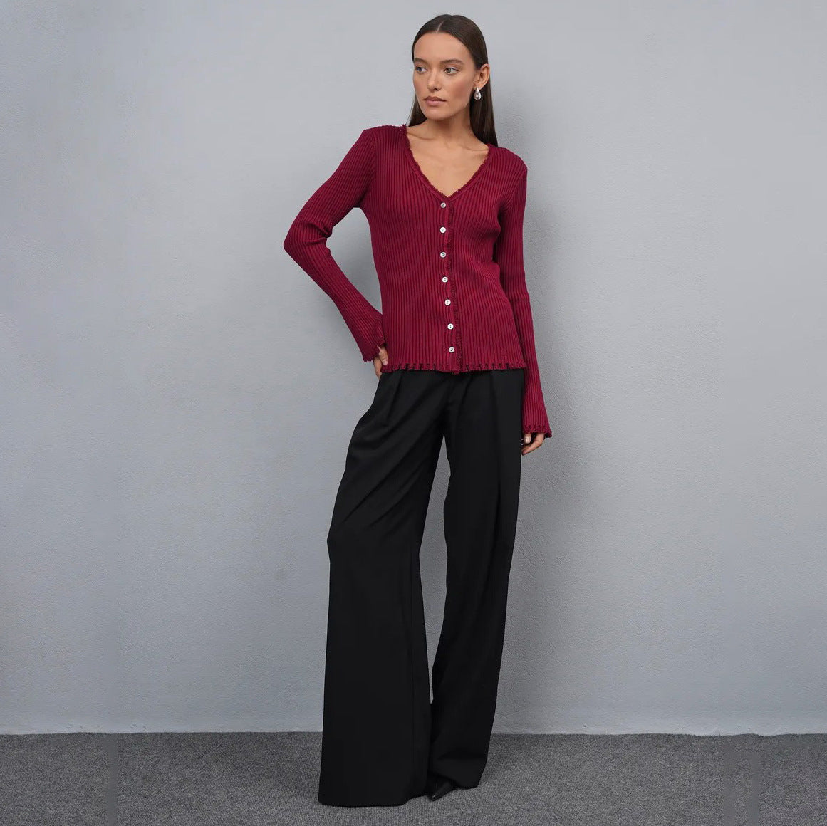 Dames décontractée, tricotée structurée avec franges Chic und Stil