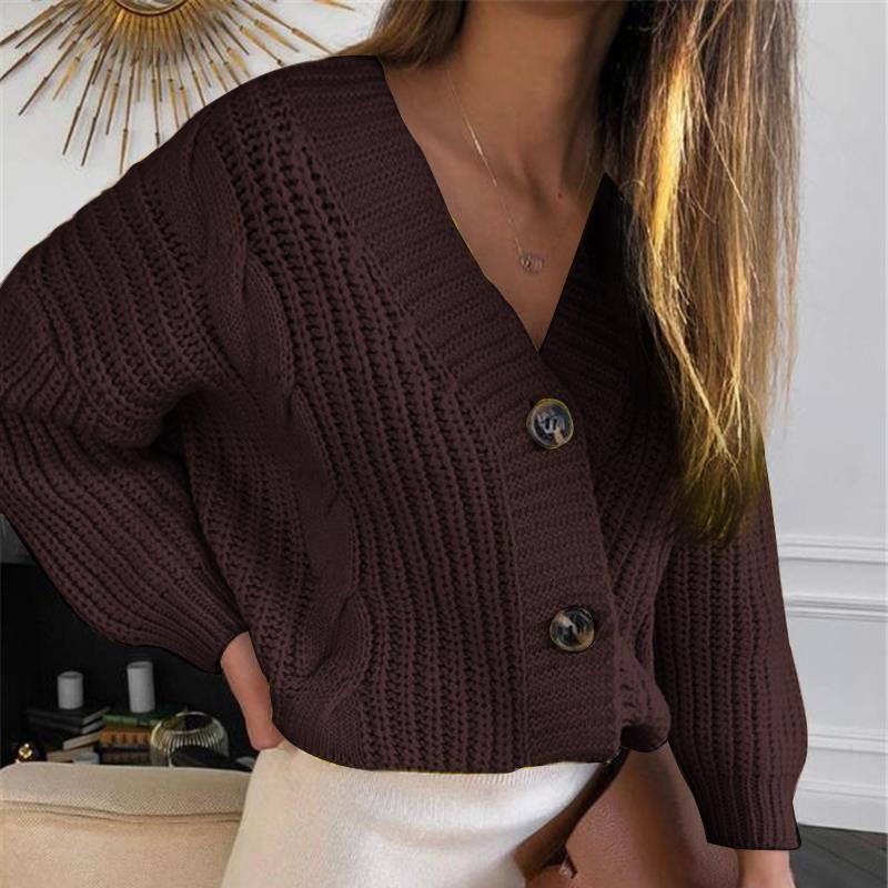 Dames Gros Tricot Cardigan avec Décolleté en V Généreux et Boutons Décoratifs Chic und Stil
