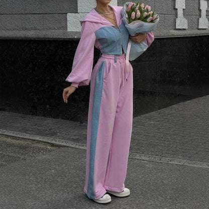 Ladies Two-Piece Sports Set with Crop Top and Loose Pants Chic and Style