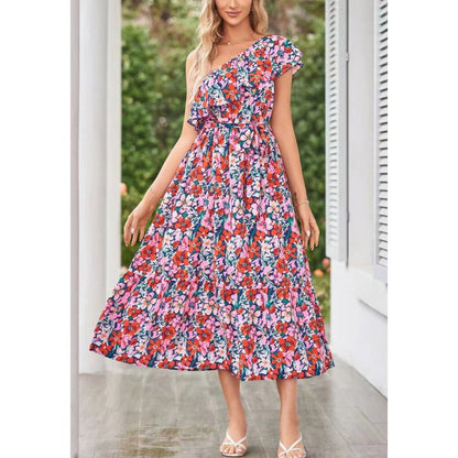 Femme Robe Maxi Fleurie À Une Épaule Chic und Stil