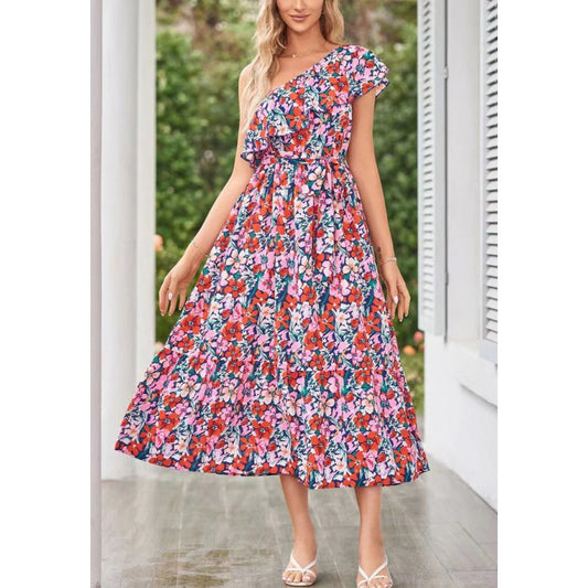 Femme Robe Maxi Fleurie À Une Épaule Chic und Stil
