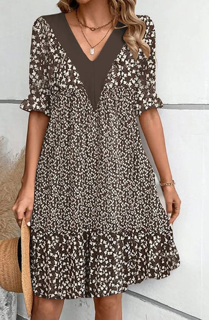 Robe de loisirs pour femmes avec décolleté en V profond et manches bouffantes à la mode Chic und Stil