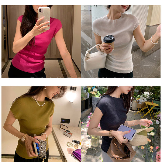 Top à manches courtes en ribbed pour femmes Chic und Stil